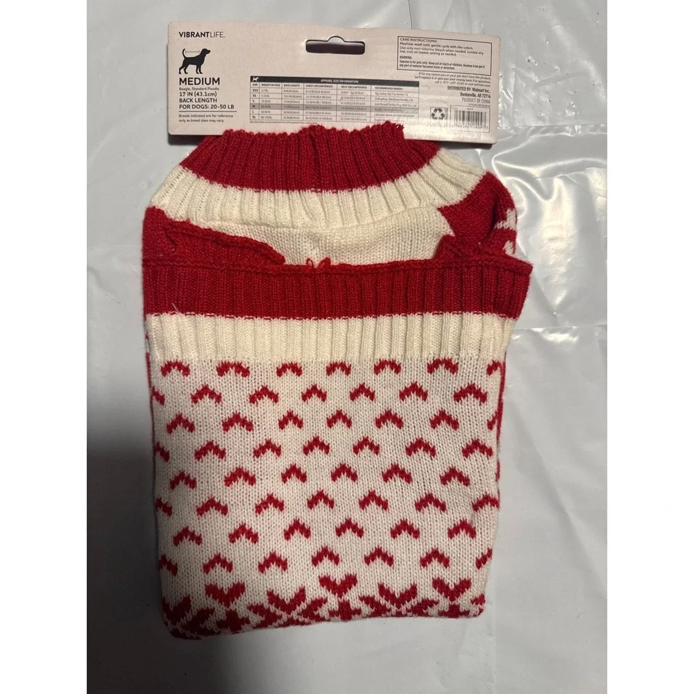 Vibrant‎ Life Medium Dog Pet Sweater Red White Holiday Merry Bright